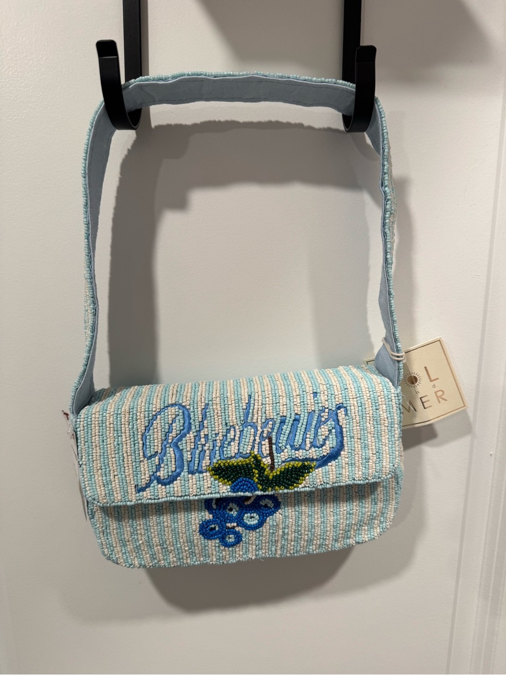 Blueberry Beaded Striped Shoulder Bag